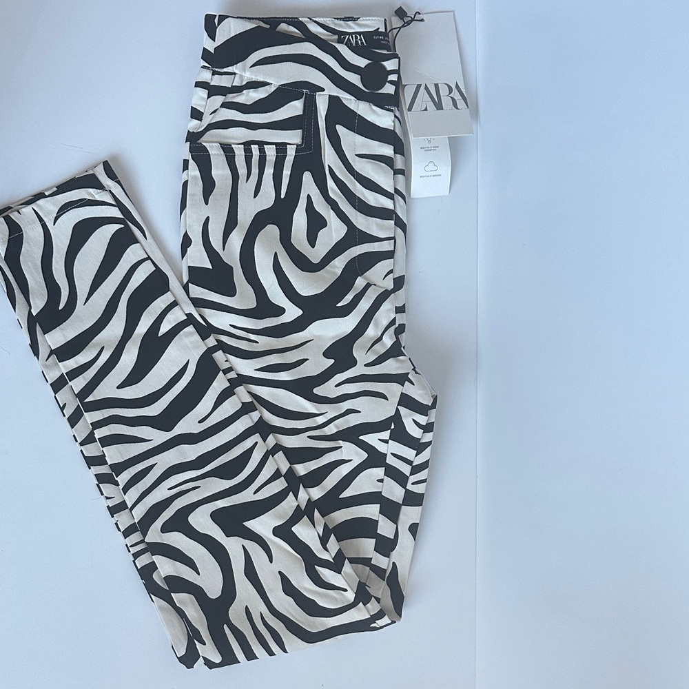 Zara Black and White Animal Print Trousers